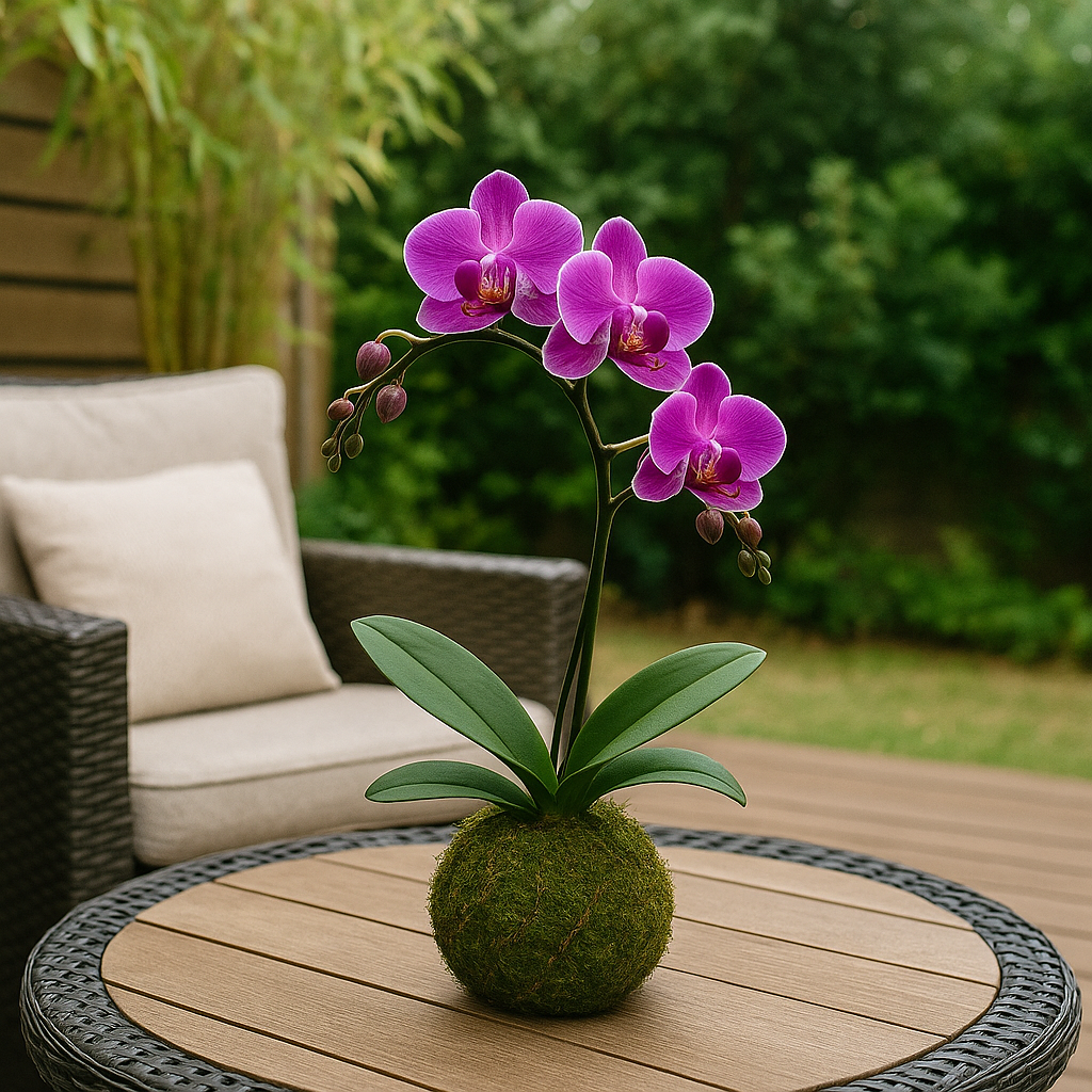 kokedama de orquídea, orquídea burdeos