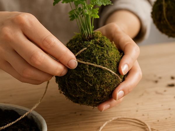 técnica kokedama como hacer una kokedama musgo, como se hacen las kokedamas en español, cómo hacer kokedamas